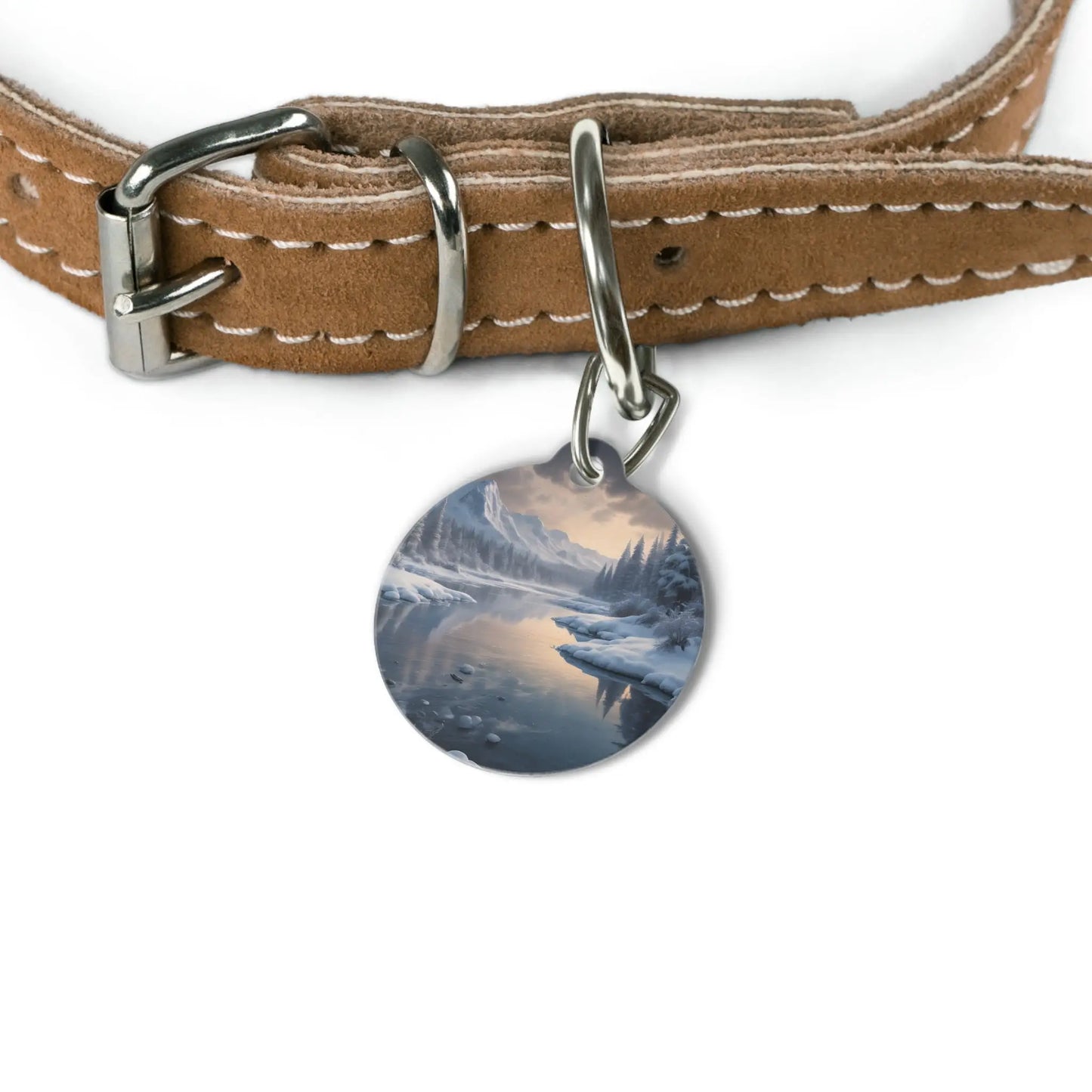 Winter Lake Pet Tag — Scenic Snowy Mountain Dog ID Tag - 1’’ - Pets