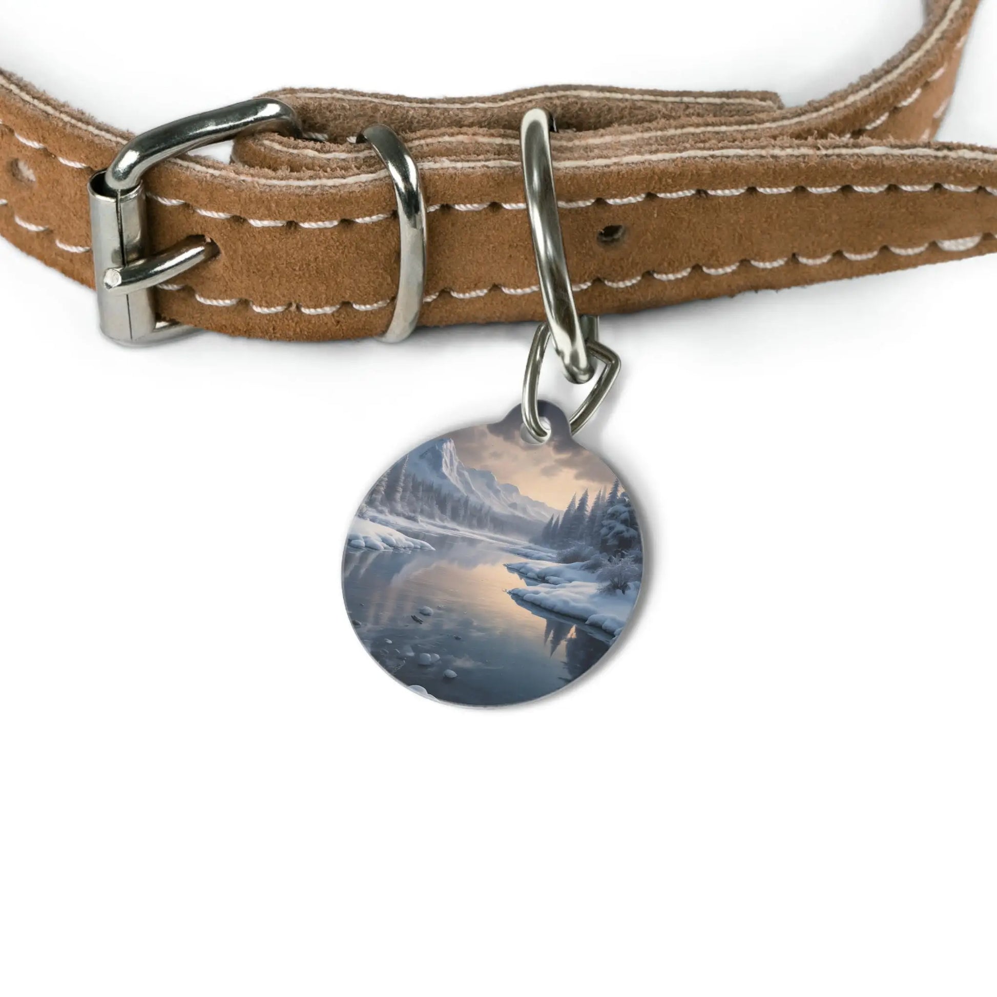 Winter Lake Pet Tag — Scenic Snowy Mountain Dog ID Tag - 1’’ - Pets