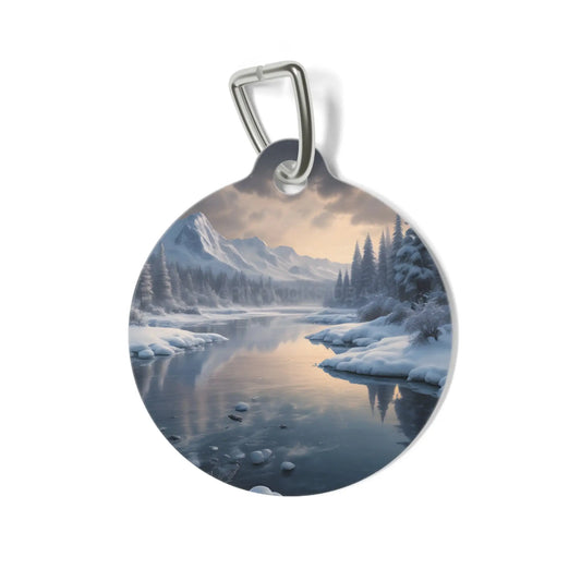 Winter Lake Pet Tag — Scenic Snowy Mountain Dog ID Tag - 1’’ - Pets
