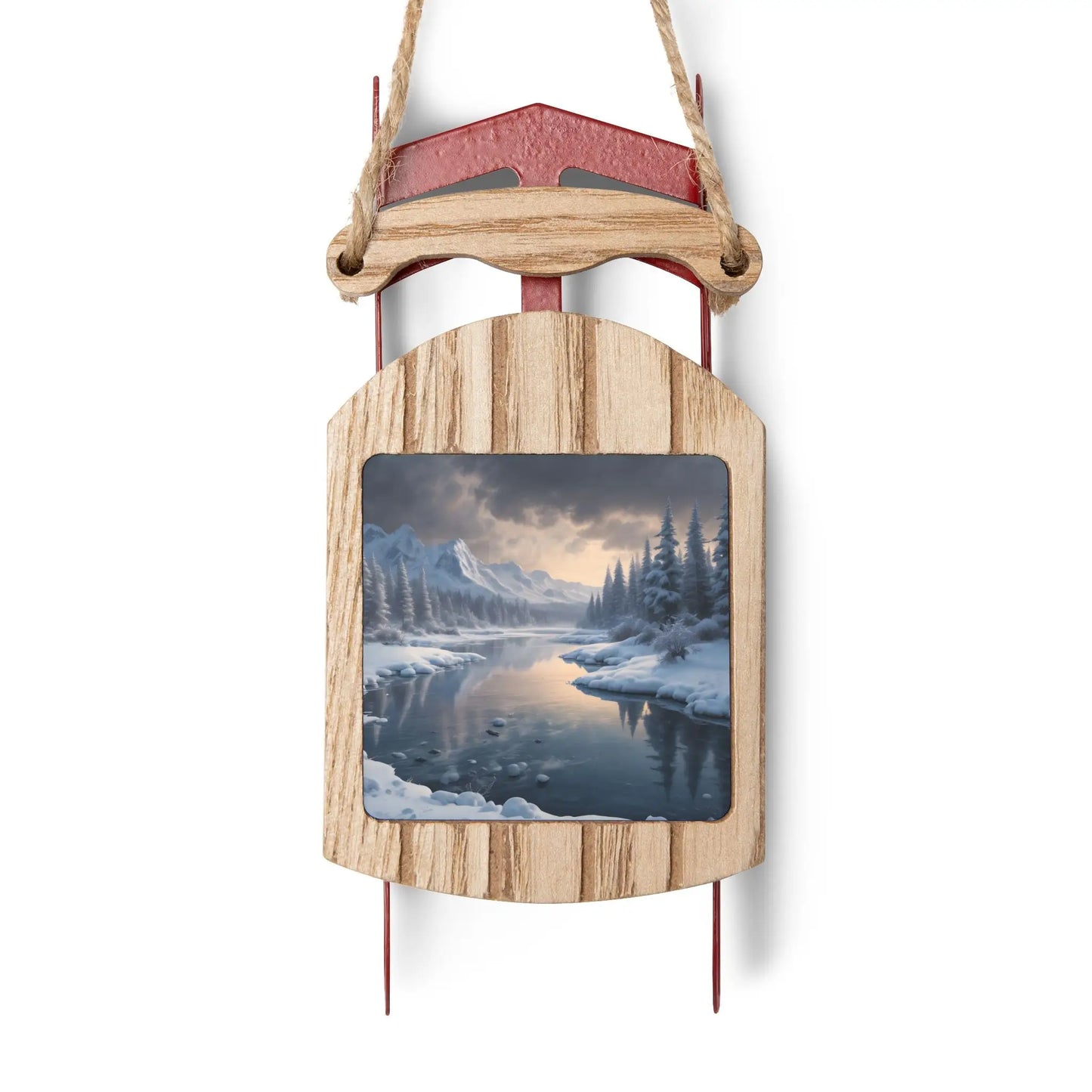 Winter Lake Sled Ornament — Rustic Holiday Sled Christmas Ornament - 2.1’’ × 4.6’’ / 1 pc - Home Decor
