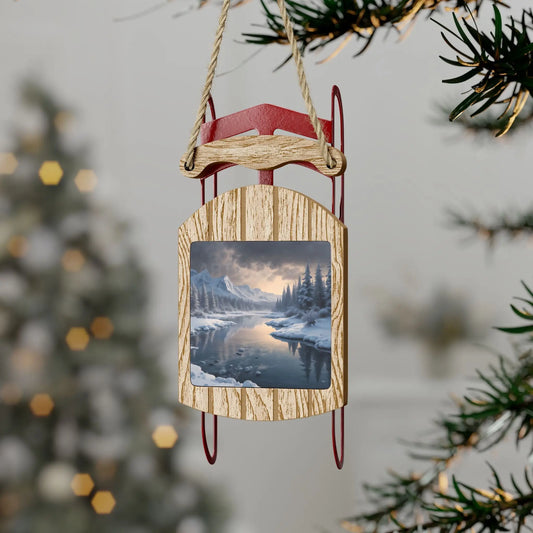 Winter Lake Sled Ornament — Rustic Holiday Sled Christmas Ornament - 2.1’’ × 4.6’’ / 1 pc - Home Decor