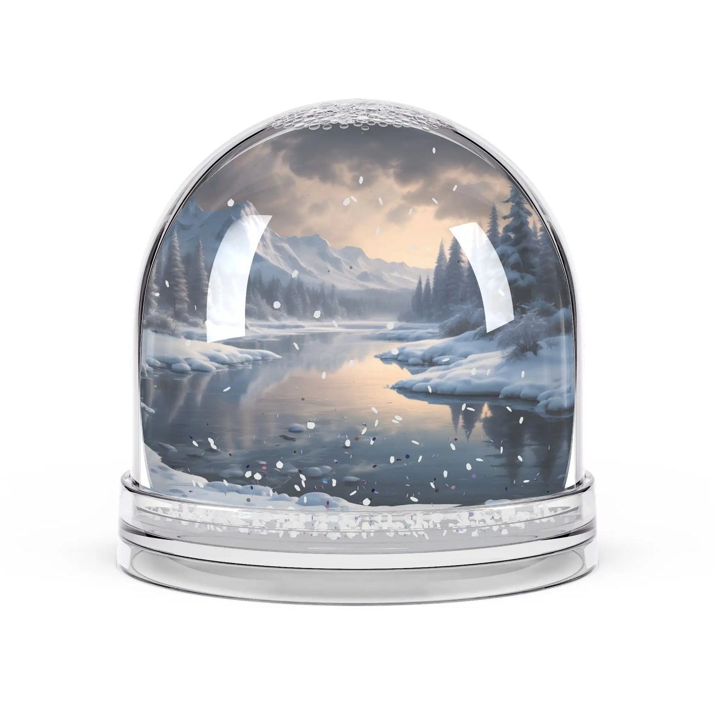 Winter Lake Snow Globe — Serene Mountain Landscape Decorative Globe - 3.5’’ × 3.4’’ - Home Decor