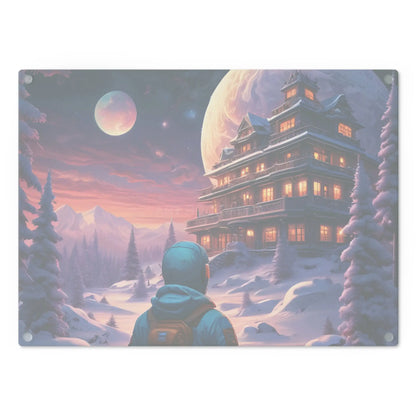 Winter Lodge Scene Cutting Board — Astronaut Explorer Snowy Chalet Kitchen Decor - Home Decor