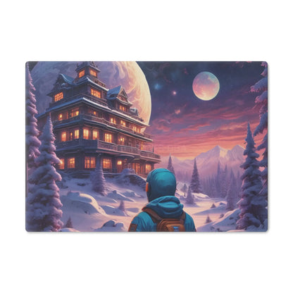 Winter Lodge Scene Cutting Board — Astronaut Explorer Snowy Chalet Kitchen Decor - Small - Home Decor