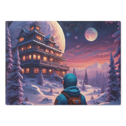 Winter Lodge Scene Cutting Board — Astronaut Explorer Snowy Chalet Kitchen Decor - Home Decor