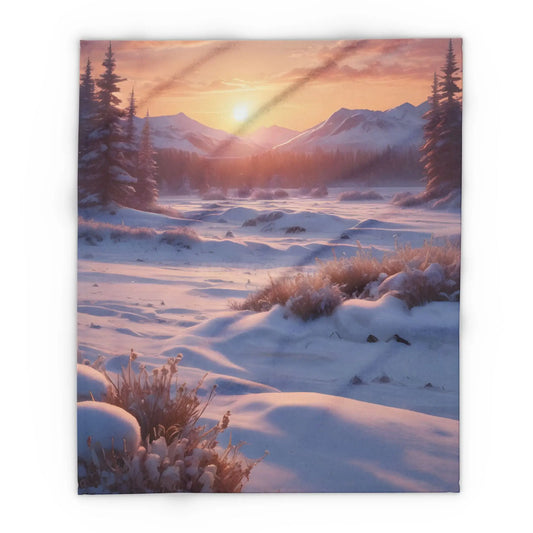 Winter Meadow Sunset Arctic Fleece Blanket – Cozy Winter Home Décor - 50’’ × 60’’ - Home Decor
