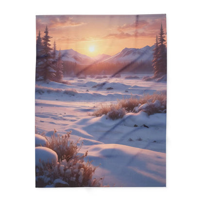 Winter Meadow Sunset Arctic Fleece Blanket – Cozy Winter Home Décor - 60’’ × 80’’ - Home Decor