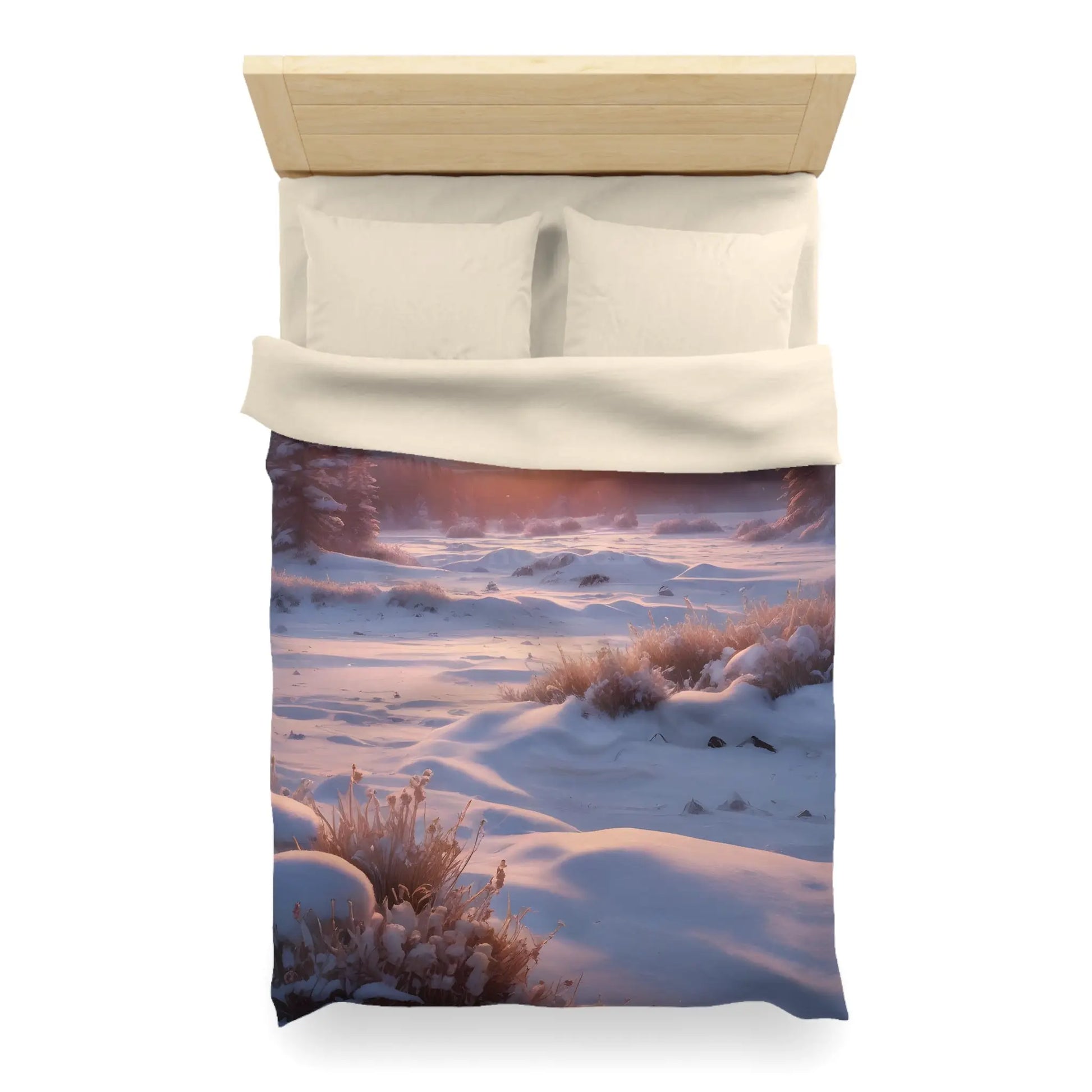 Winter Meadow Sunset Landscape Microfiber Duvet Cover - Home Decor