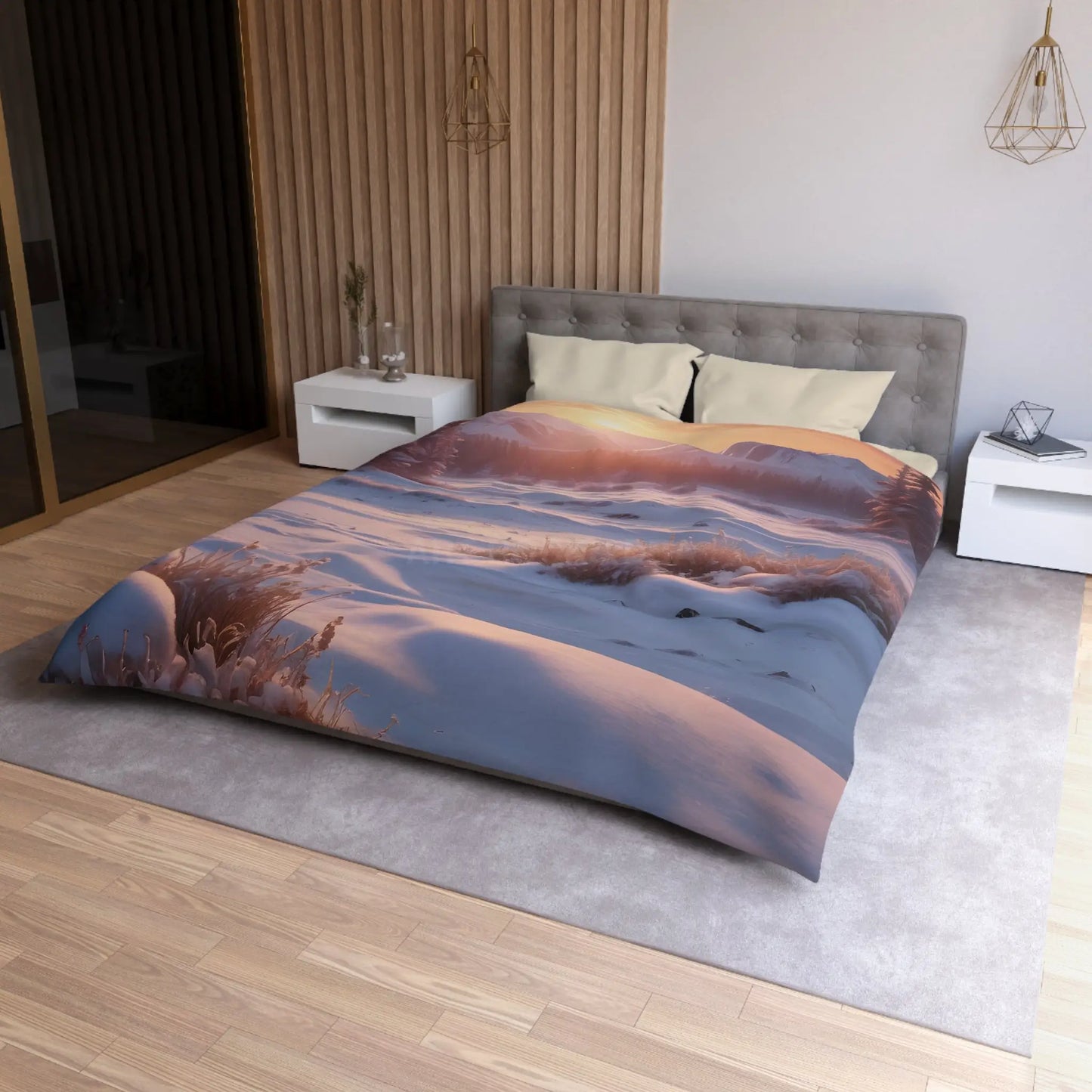 Winter Meadow Sunset Landscape Microfiber Duvet Cover - Home Decor