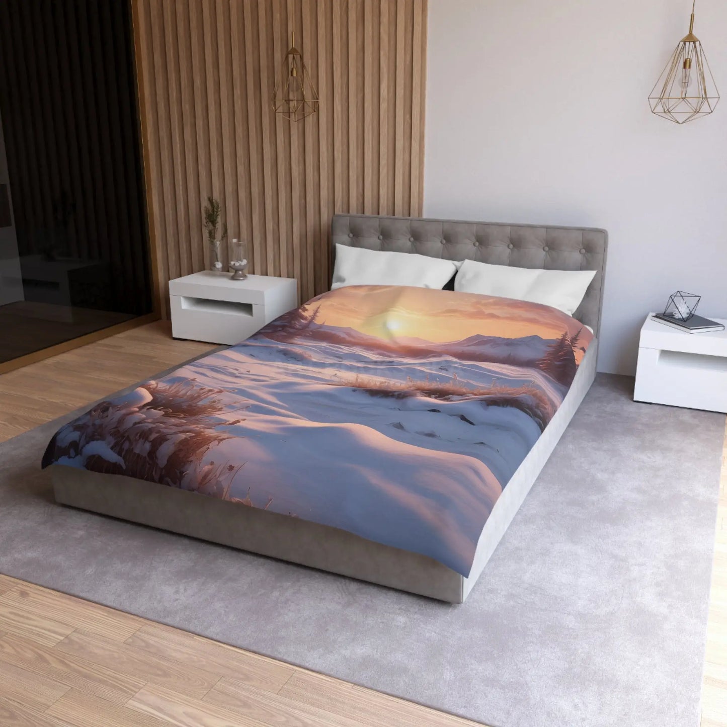 Winter Meadow Sunset Landscape Microfiber Duvet Cover - Home Decor