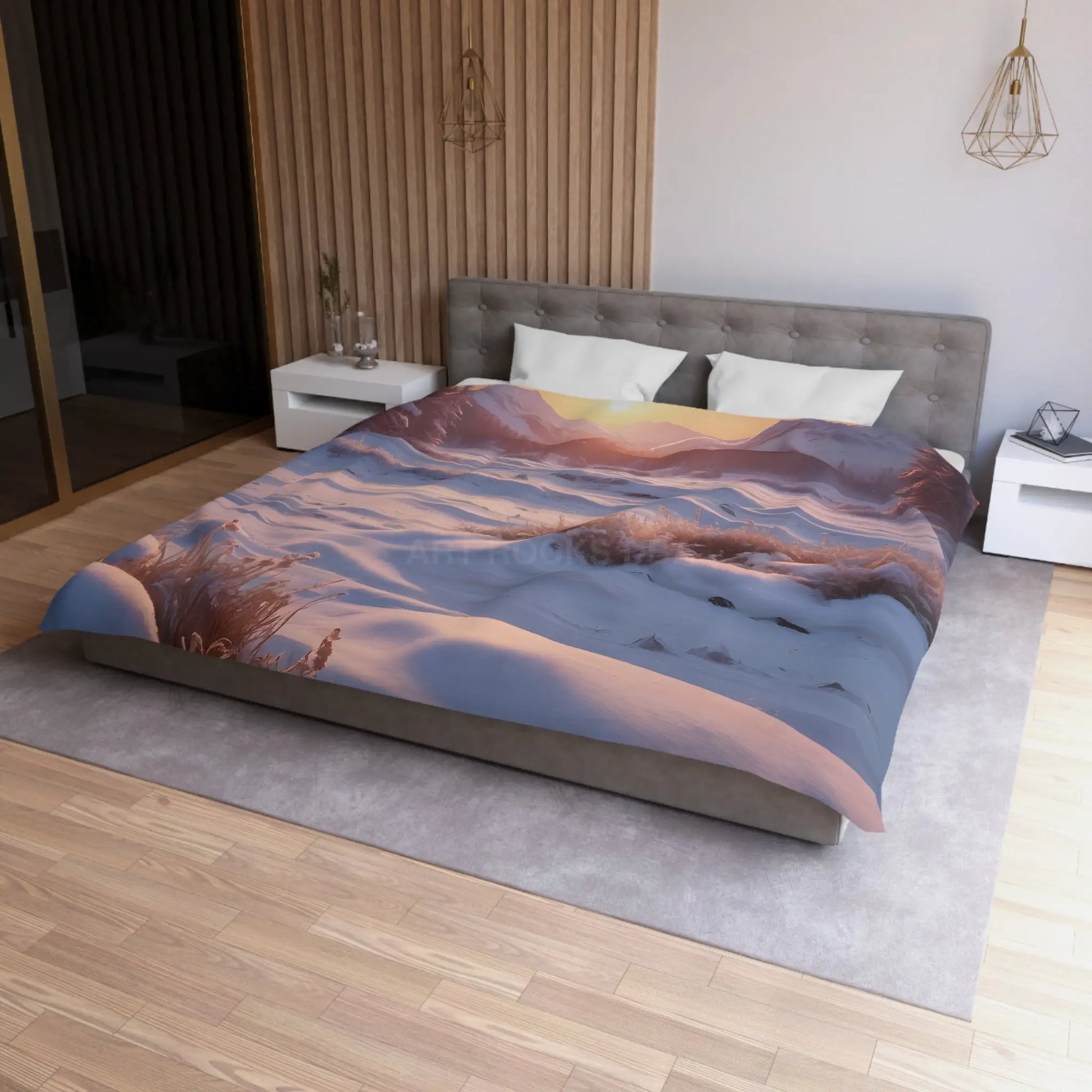 Winter Meadow Sunset Landscape Microfiber Duvet Cover - Home Decor