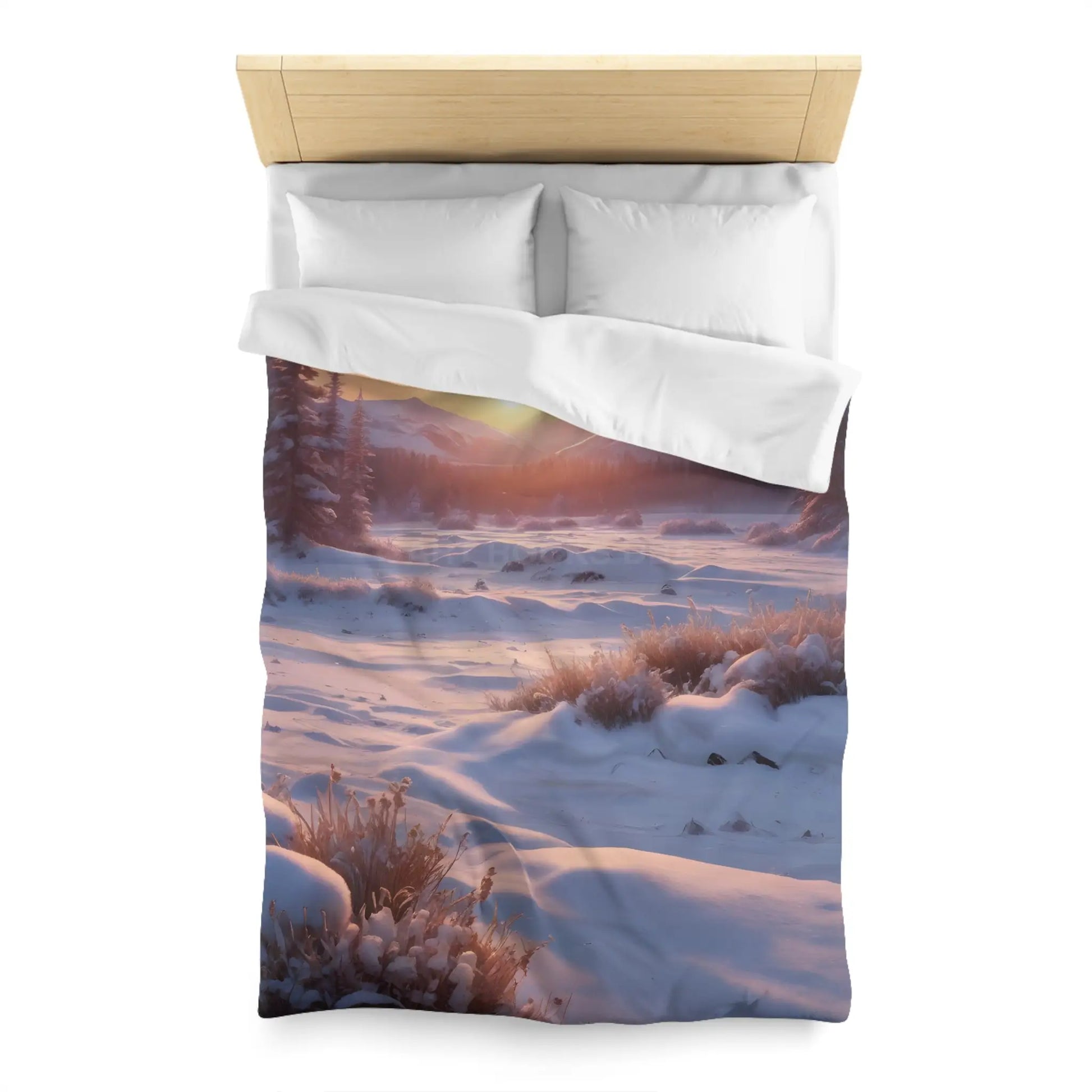 Winter Meadow Sunset Landscape Microfiber Duvet Cover - Home Decor