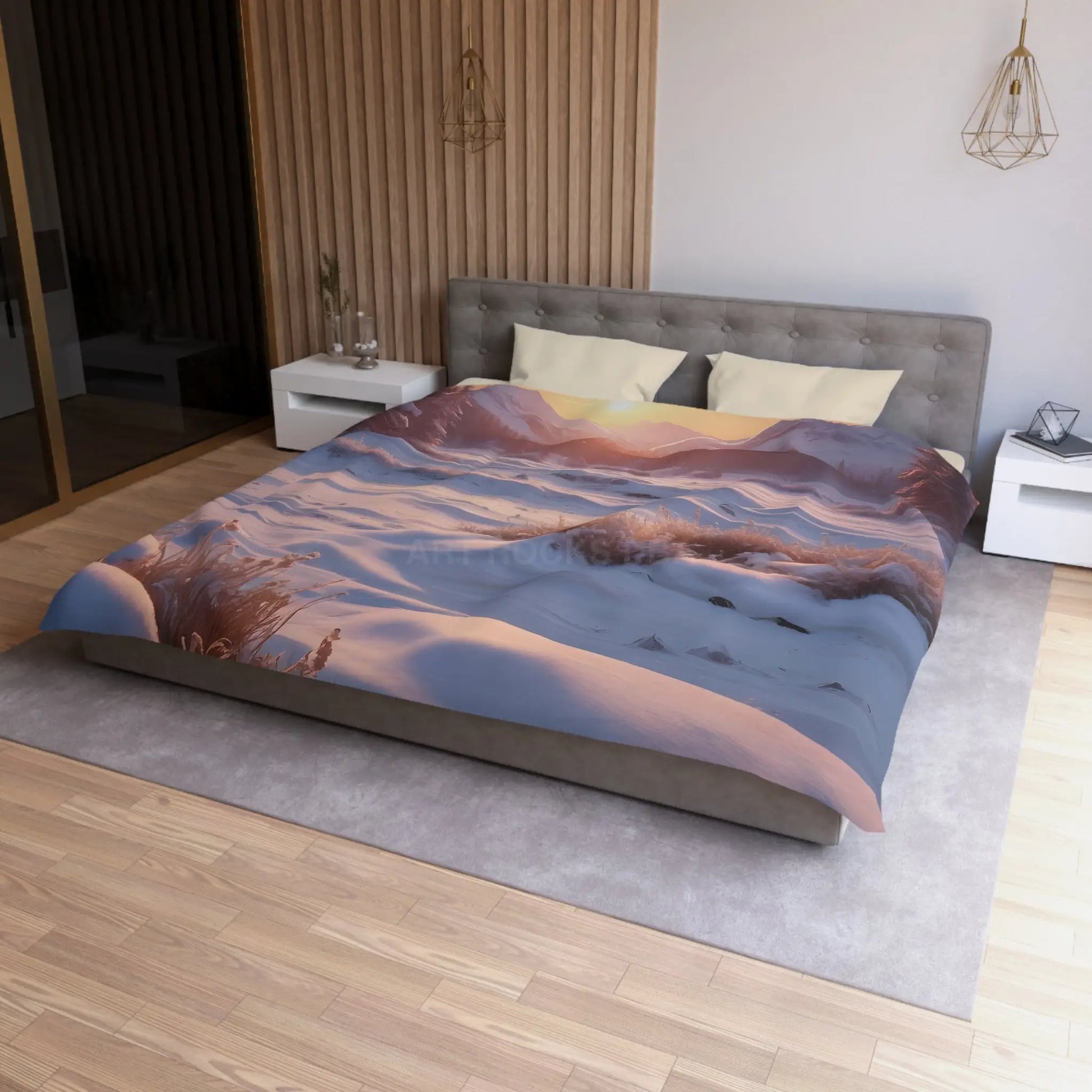 Winter Meadow Sunset Landscape Microfiber Duvet Cover - Home Decor