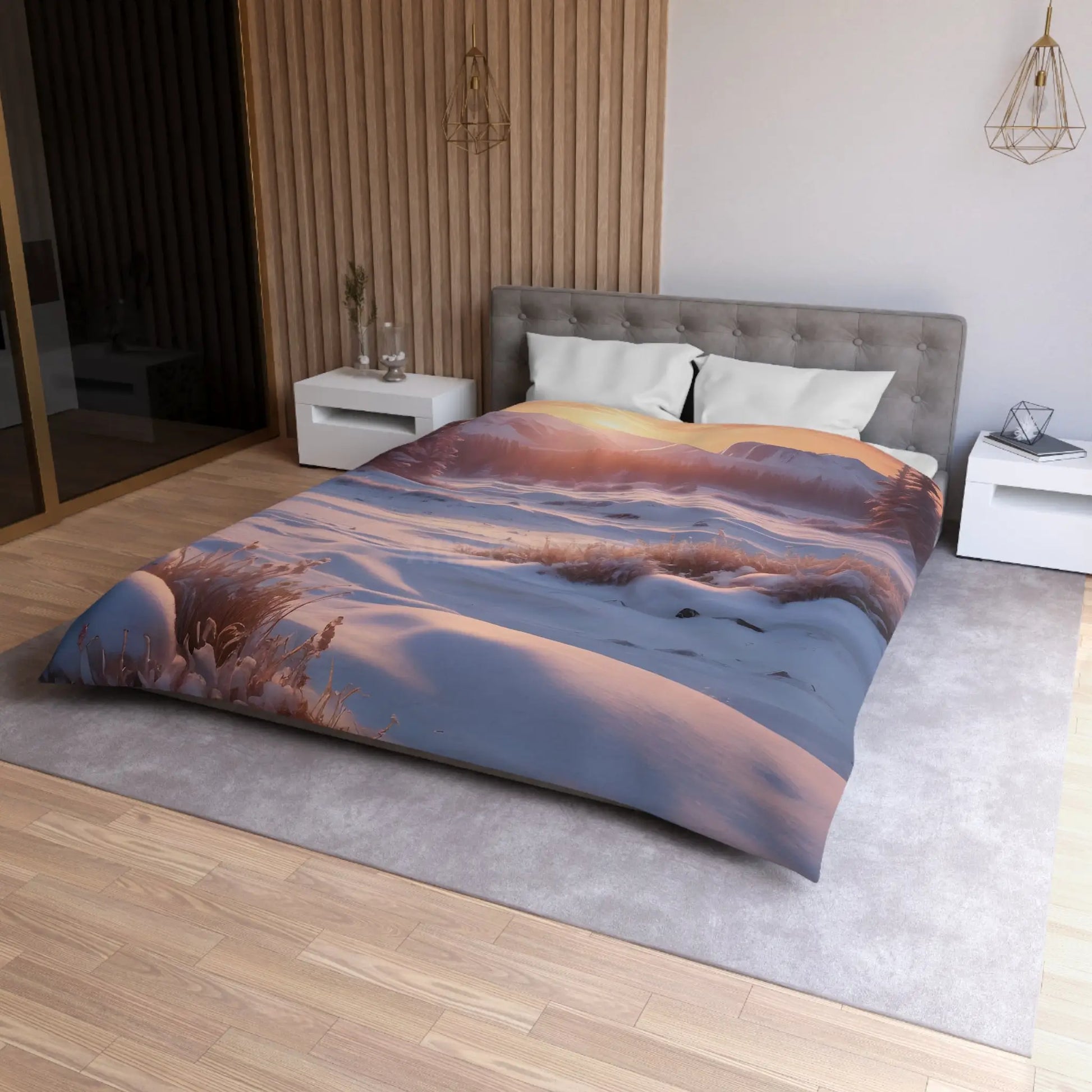 Winter Meadow Sunset Landscape Microfiber Duvet Cover - Home Decor