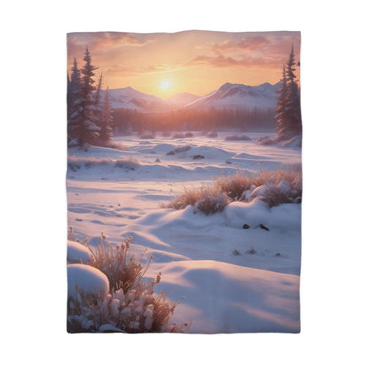 Winter Meadow Sunset Landscape Microfiber Duvet Cover - Home Decor