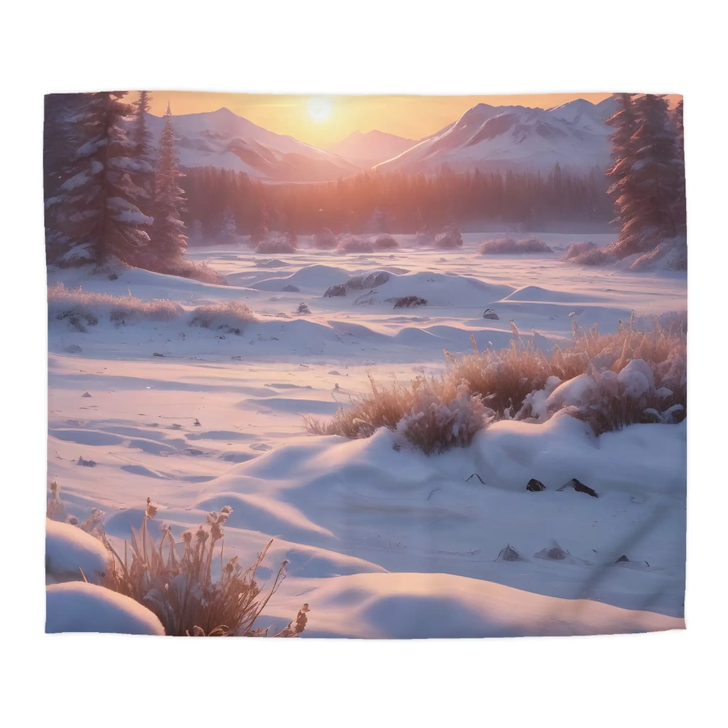 Winter Meadow Sunset Landscape Microfiber Duvet Cover - King / Cream - Home Decor