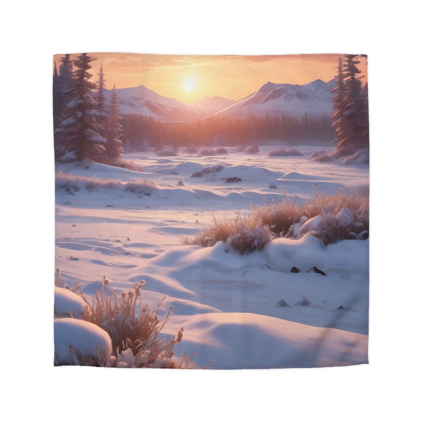 Winter Meadow Sunset Landscape Microfiber Duvet Cover - Queen / White - Home Decor
