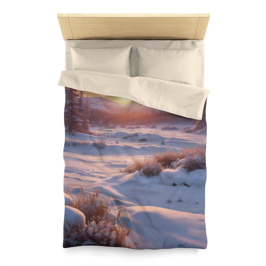 Winter Meadow Sunset Landscape Microfiber Duvet Cover - Twin / Cream - Home Decor