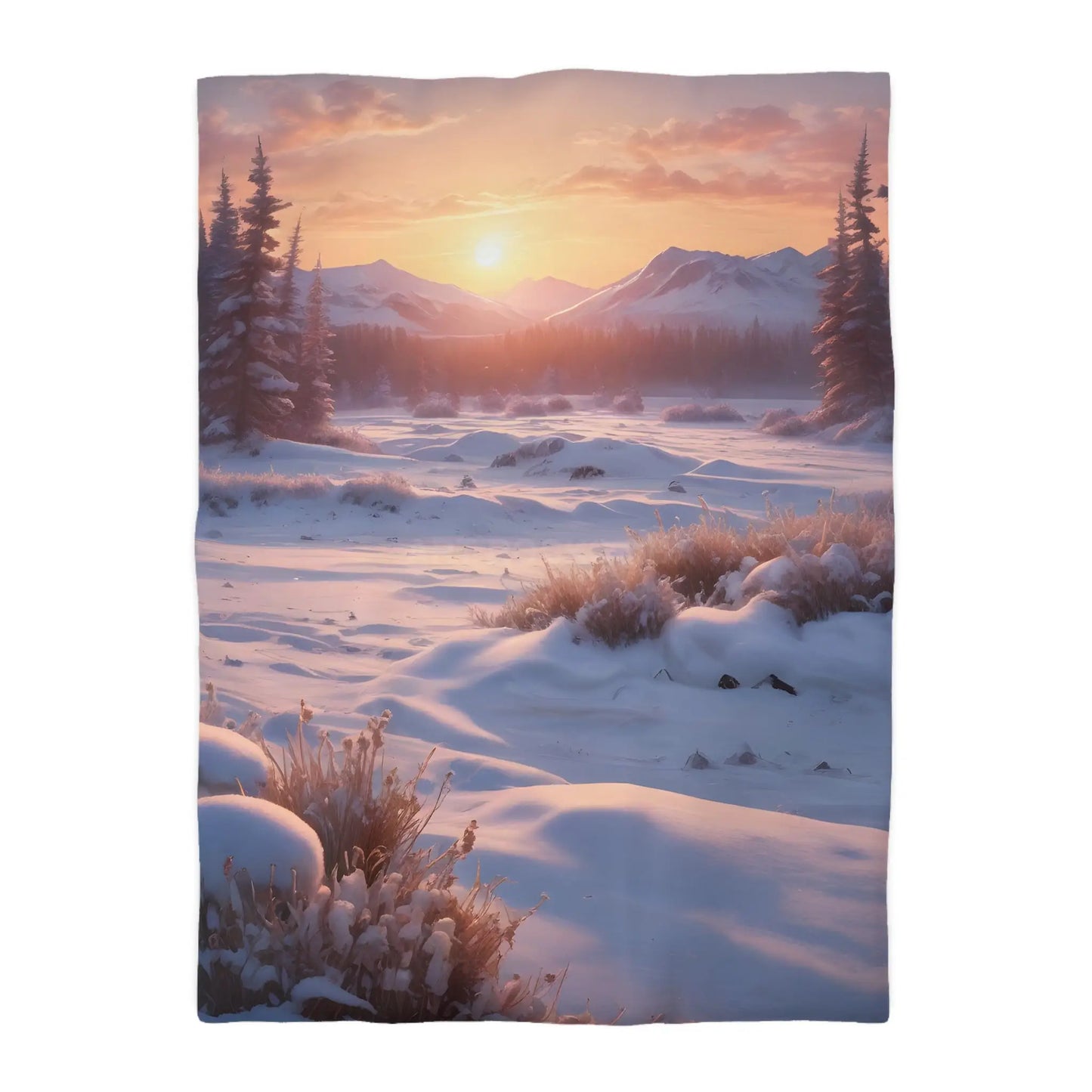 Winter Meadow Sunset Landscape Microfiber Duvet Cover - Twin XL / Cream - Home Decor