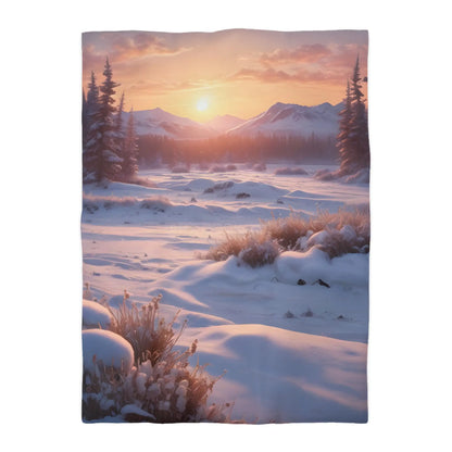Winter Meadow Sunset Landscape Microfiber Duvet Cover - Twin XL / White - Home Decor