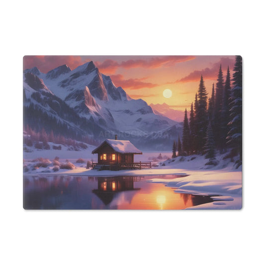 Winter Mountain Cabin Glass Cutting Board — Mountain Sunset Kitchen Decor - Small - Home Decor