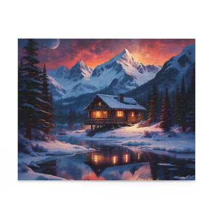 Winter Mountain Cabin on the Lake Jigsaw Puzzle — (120/252/500-Piece) - Puzzle