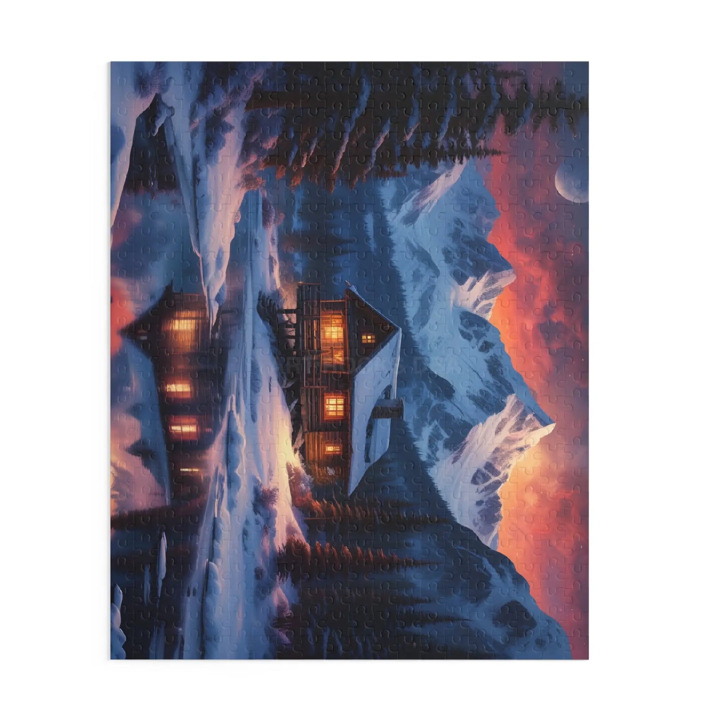 Winter Mountain Cabin on the Lake Jigsaw Puzzle — (120/252/500-Piece) - Puzzle