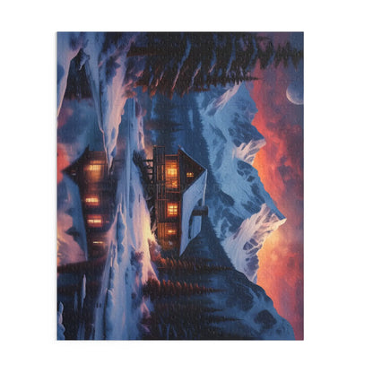 Winter Mountain Cabin on the Lake Jigsaw Puzzle — (120/252/500-Piece) - Puzzle