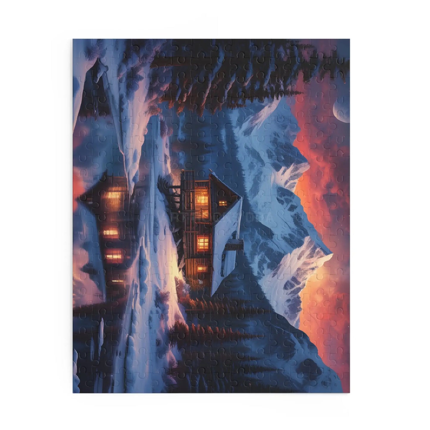 Winter Mountain Cabin on the Lake Jigsaw Puzzle — (120/252/500-Piece) - Puzzle