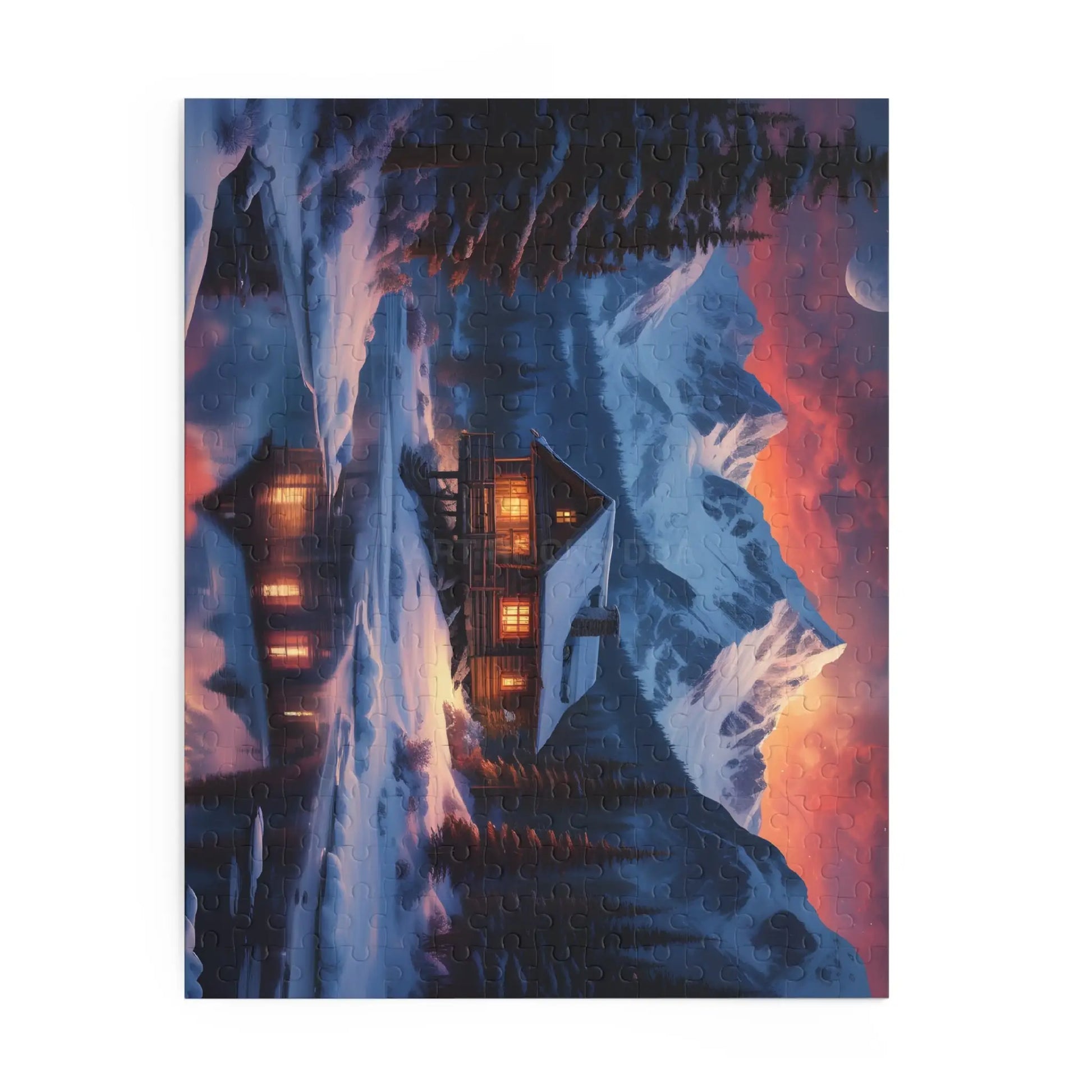 Winter Mountain Cabin on the Lake Jigsaw Puzzle — (120/252/500-Piece) - Puzzle