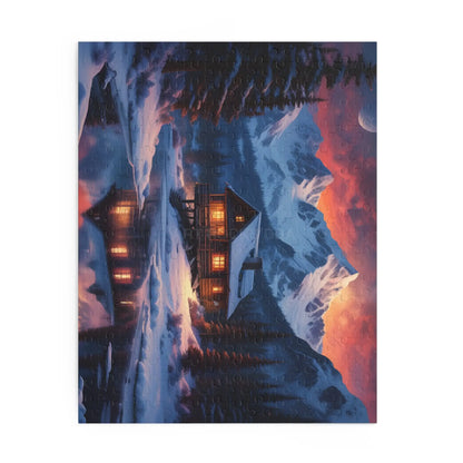 Winter Mountain Cabin on the Lake Jigsaw Puzzle — (120/252/500-Piece) - Puzzle