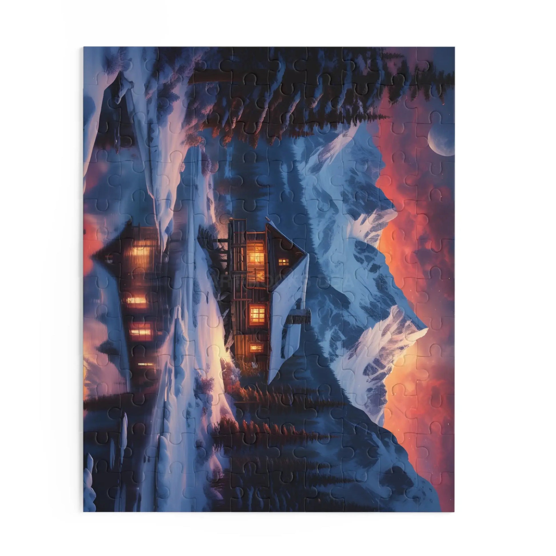 Winter Mountain Cabin on the Lake Jigsaw Puzzle — (120/252/500-Piece) - Puzzle