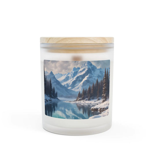 Winter Mountain Lake Frosted Glass Candle — 11oz - Home Decor