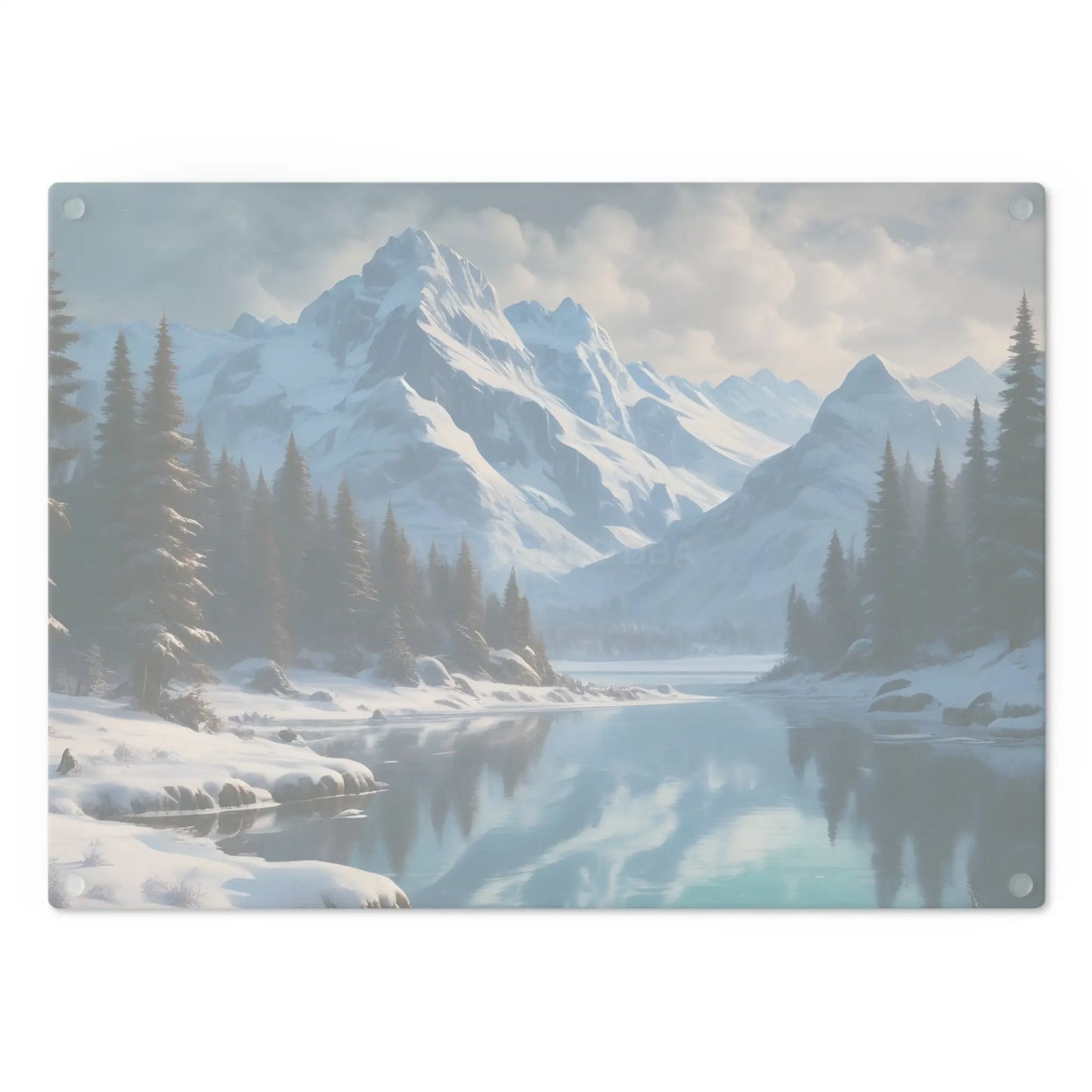Winter Mountain Scenic Cutting Board — Snowy Lake Landscape Serving & Prep Board - Home Decor