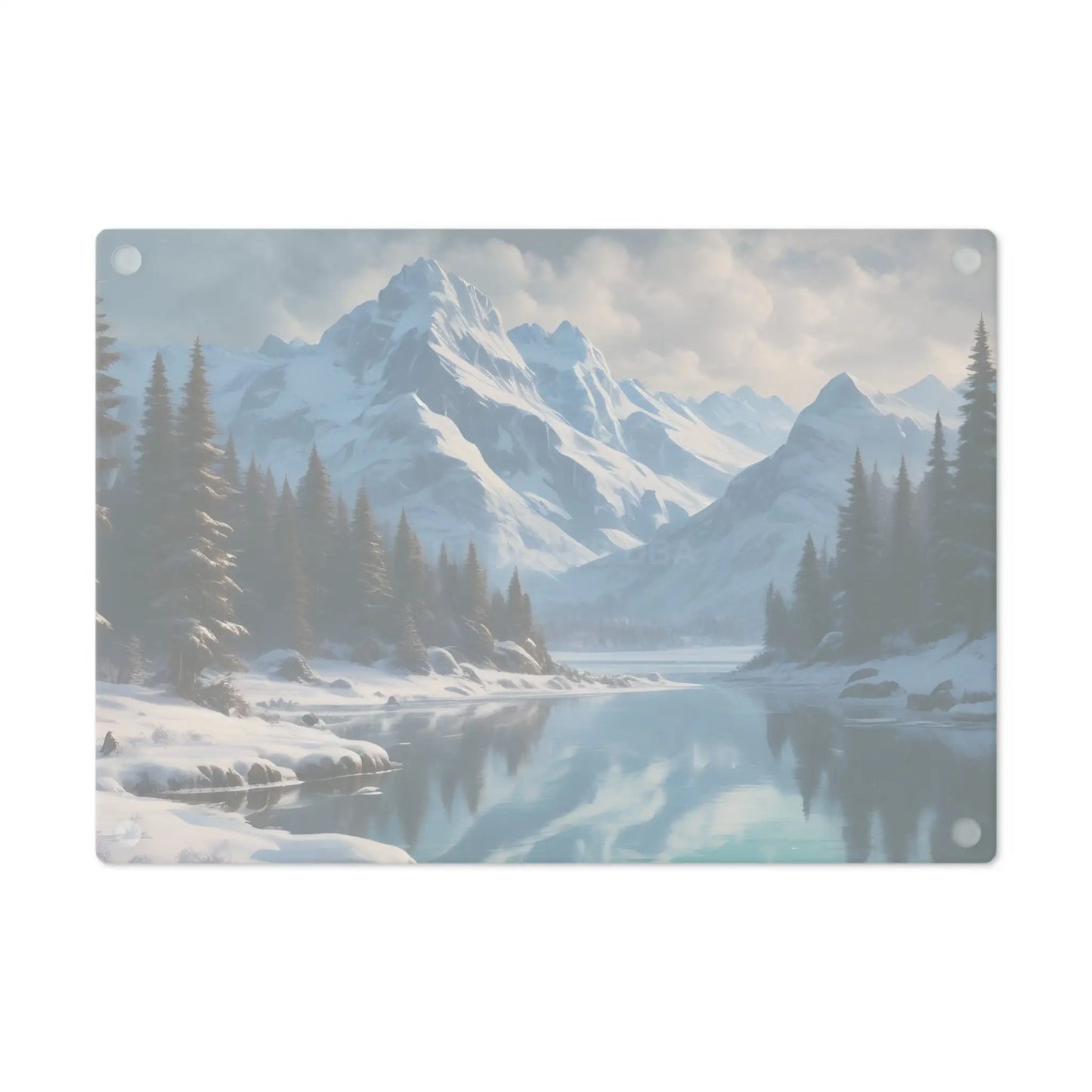Winter Mountain Scenic Cutting Board — Snowy Lake Landscape Serving & Prep Board - Home Decor
