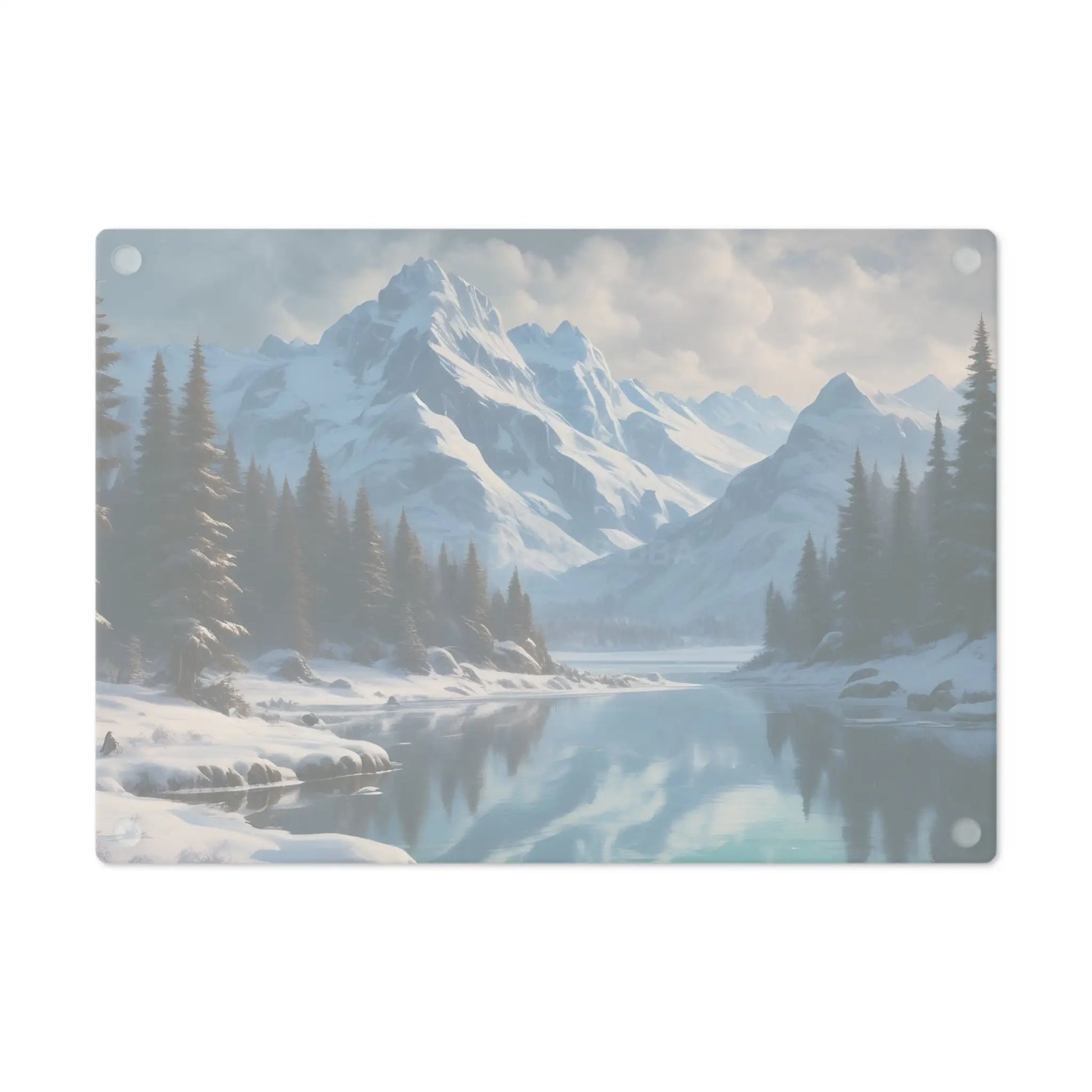 Winter Mountain Scenic Cutting Board — Snowy Lake Landscape Serving & Prep Board - Home Decor