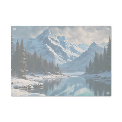 Winter Mountain Scenic Cutting Board — Snowy Lake Landscape Serving & Prep Board - Home Decor