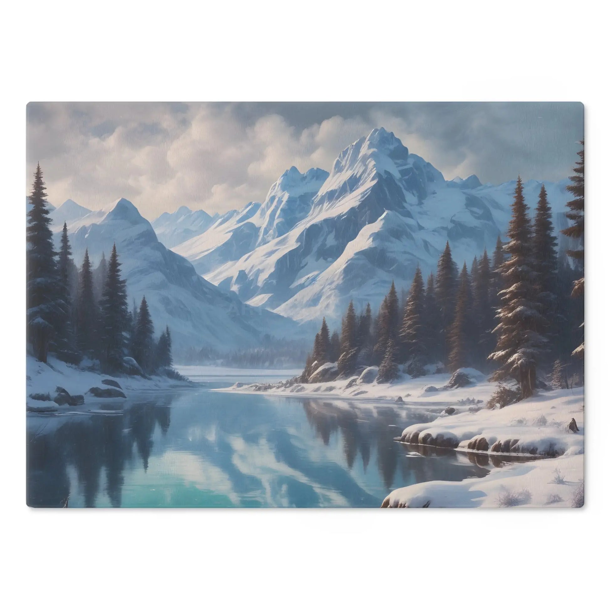 Winter Mountain Scenic Cutting Board — Snowy Lake Landscape Serving & Prep Board - Home Decor