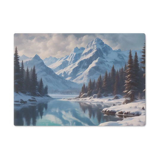 Winter Mountain Scenic Cutting Board — Snowy Lake Landscape Serving & Prep Board - Small - Home Decor