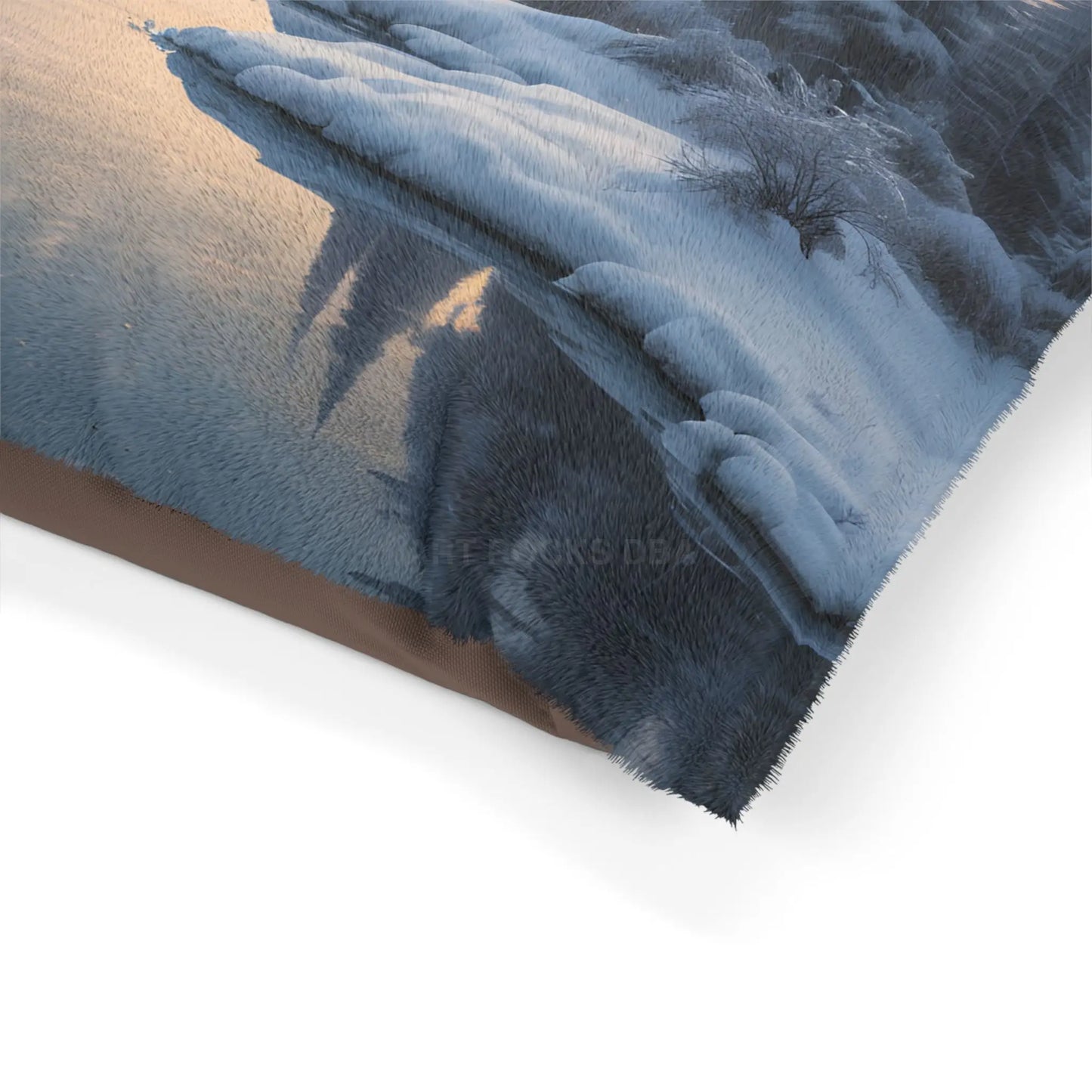 Winter Mountain Scenic Pet Bed — Cozy Snowy Lake Print for Dogs & Cats - Pets