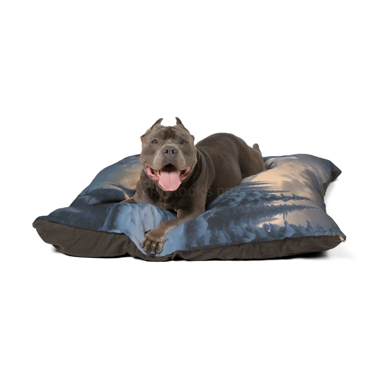 Winter Mountain Scenic Pet Bed — Cozy Snowy Lake Print for Dogs & Cats - Pets