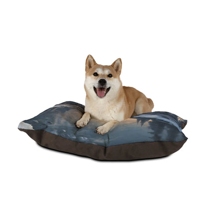 Winter Mountain Scenic Pet Bed — Cozy Snowy Lake Print for Dogs & Cats - Pets
