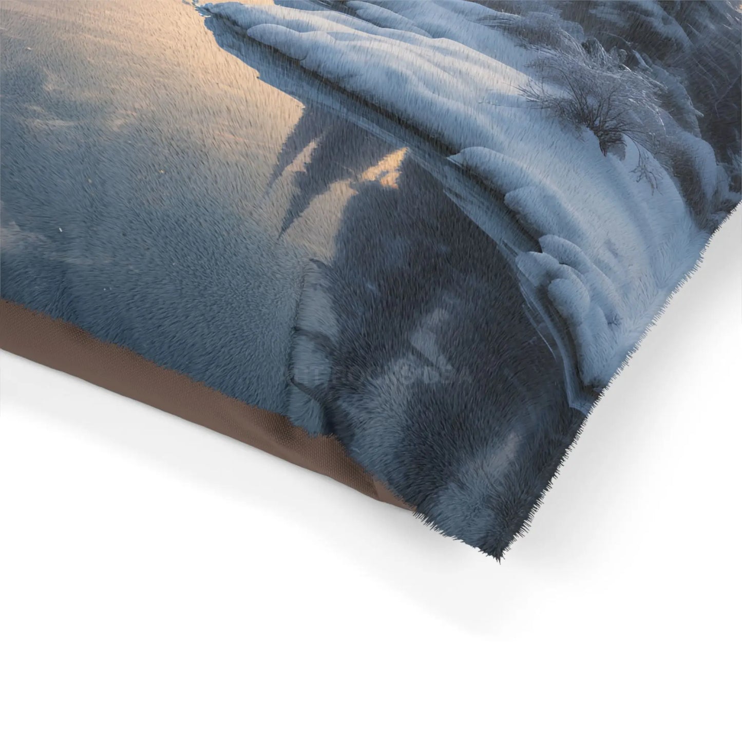 Winter Mountain Scenic Pet Bed — Cozy Snowy Lake Print for Dogs & Cats - Pets