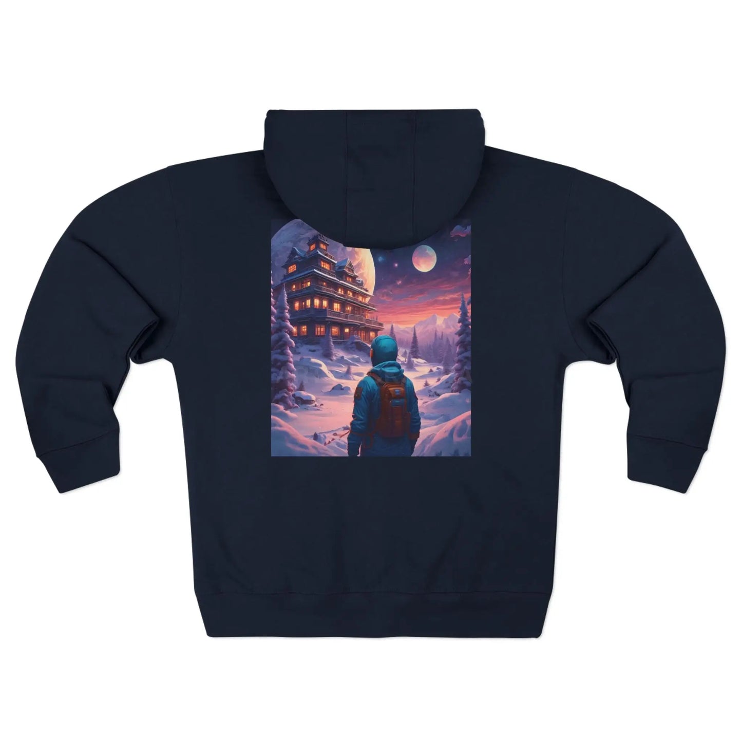 Winter Retro Futuristic Zip-Up Hoodie - XS / Navy - Hoodie