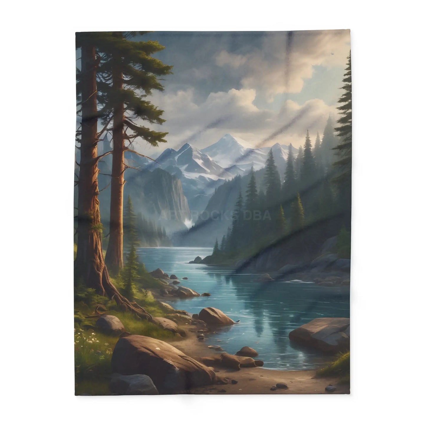 Winter River in the Pine Tree Mountains Arctic Fleece Blanket - Cozy Landscape Design for Outdoor Lovers - 60’’ × 80’’