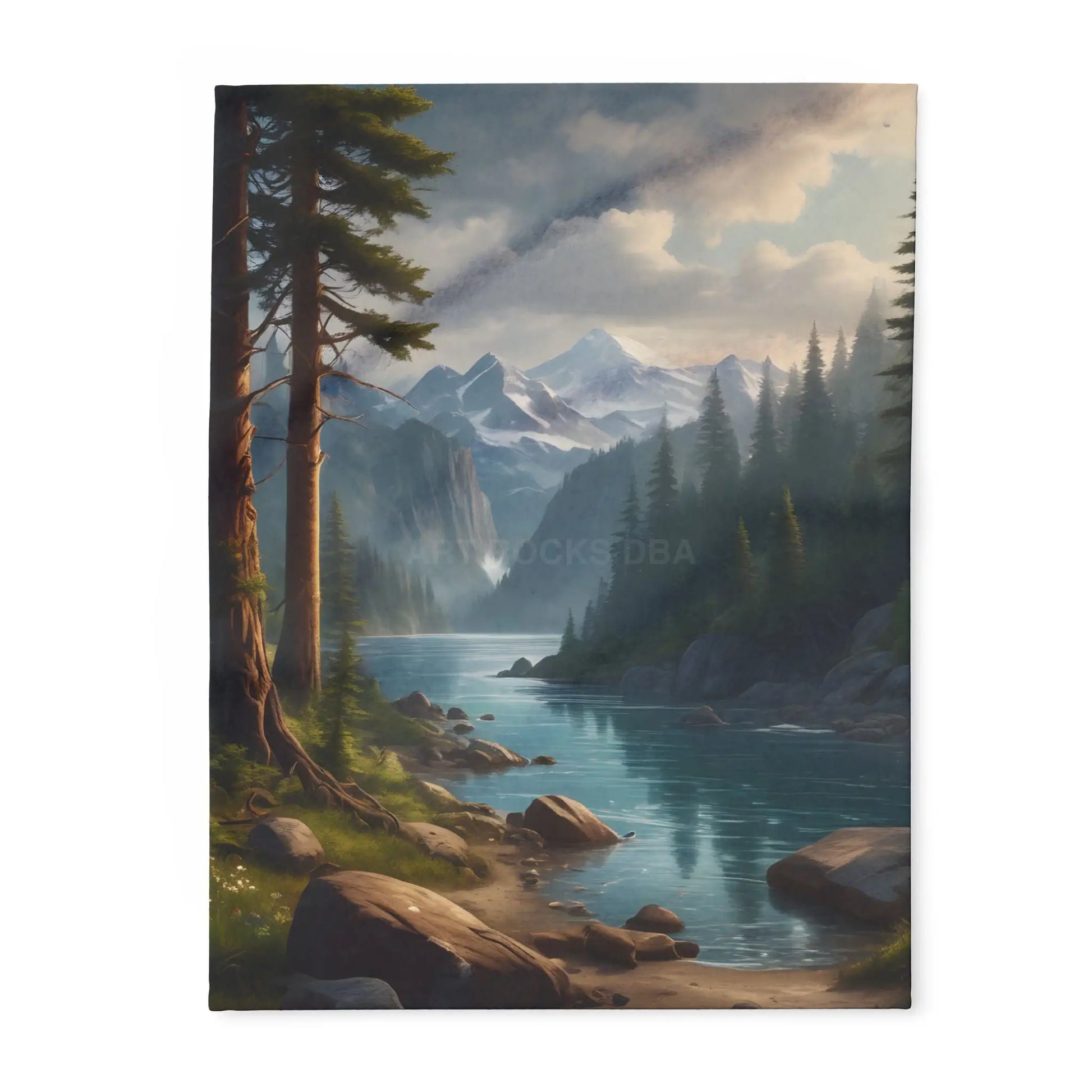 Winter River in the Pine Tree Mountains Arctic Fleece Blanket - Cozy Landscape Design for Outdoor Lovers - 30’’ × 40’’