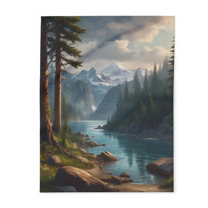 Winter River in the Pine Tree Mountains Arctic Fleece Blanket - Cozy Landscape Design for Outdoor Lovers - 30’’ × 40’’