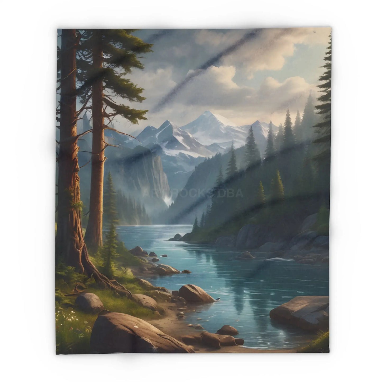 Winter River in the Pine Tree Mountains Arctic Fleece Blanket - Cozy Landscape Design for Outdoor Lovers - 50’’ × 60’’