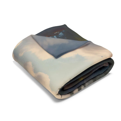 Winter River in the Pine Tree Mountains Arctic Fleece Blanket - Cozy Landscape Design for Outdoor Lovers - Home Decor