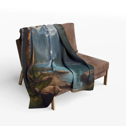 Winter River in the Pine Tree Mountains Arctic Fleece Blanket - Cozy Landscape Design for Outdoor Lovers - Home Decor